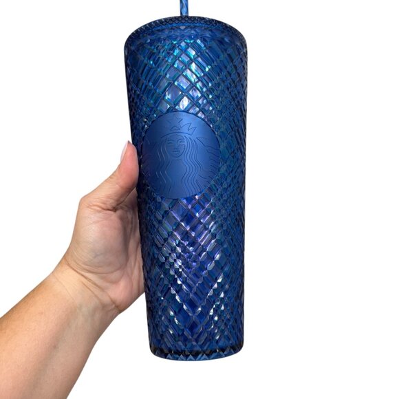 NWT Starbucks 2022 Holiday Azure Blue Jeweled Venti 24oz cold cup tumbler - Picture 10 of 10